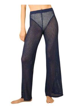 Shade & Shore Navy Blue Crochet Knit Swim Cover-Up Pants L 12-14 Scalloped Hem B